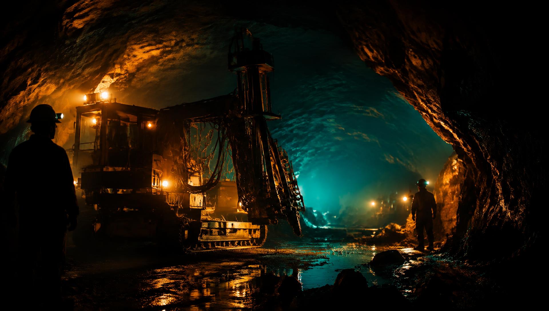 Illuminated underground mining tunnel